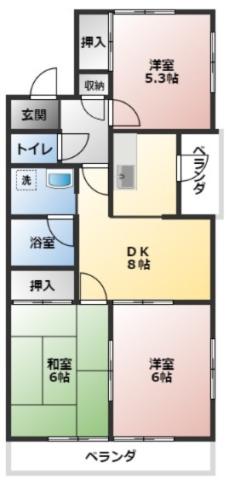 ルミエールB(3DK/2階)の間取り写真