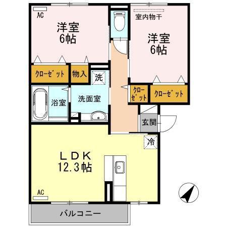 オッツ春日(2LDK/3階)の間取り写真