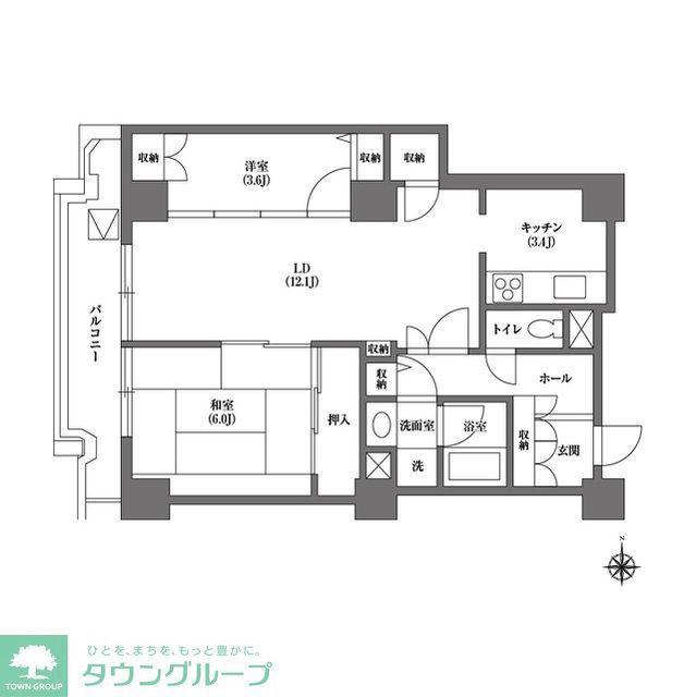文京グリーンコートビュータワー本駒込(2LDK/6階)の間取り写真