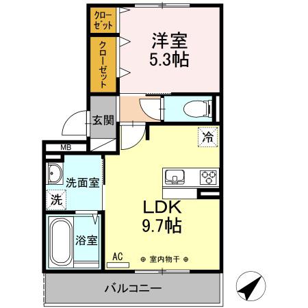 クレストテラス(1LDK/2階)の間取り写真