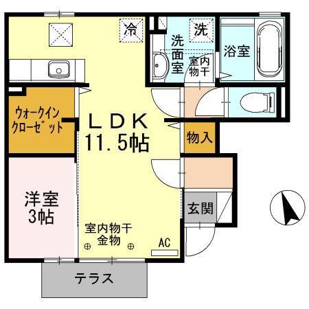 北陸鉄道石川線 乙丸駅 徒歩12分 2階建 築13年(1LDK/1階)の間取り写真