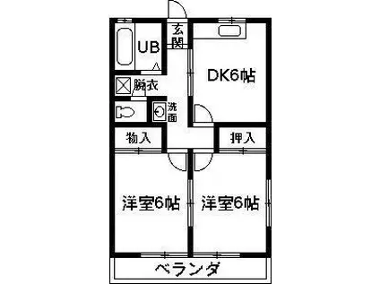 ニューレーヴハイツ上田(2DK/2階)の間取り写真