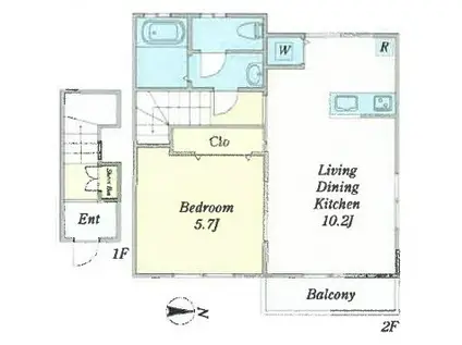 東武東上線 志木駅 徒歩6分 2階建 築9年(1LDK/1階)の間取り写真