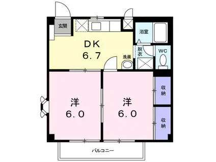 ラングウッド(2DK/1階)の間取り写真