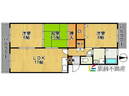 レジデンス和白I(3LDK/3階)の間取り写真