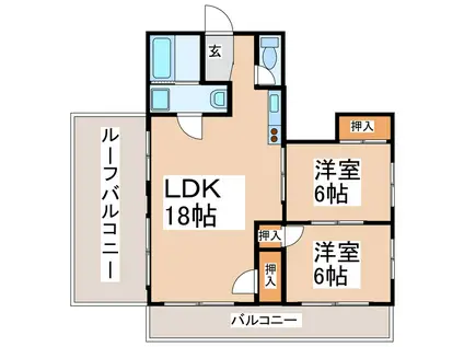 岡本コーポラス(2LDK/3階)の間取り写真
