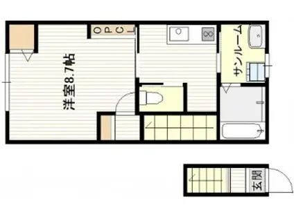 広島電鉄宮島線 楽々園駅 徒歩17分 2階建 築3年(1K/2階)の間取り写真