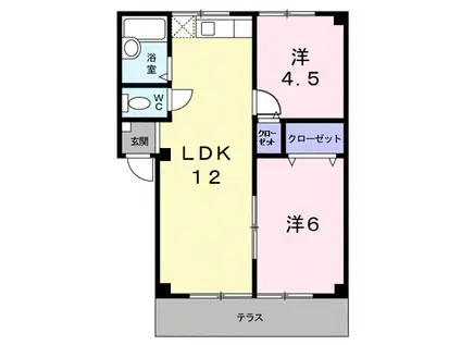 シティハイツ山田B(2LDK/1階)の間取り写真