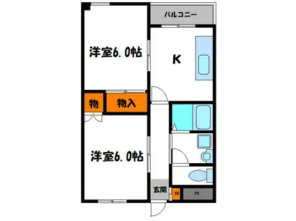 宇田川マンション(2K/3階)の間取り写真