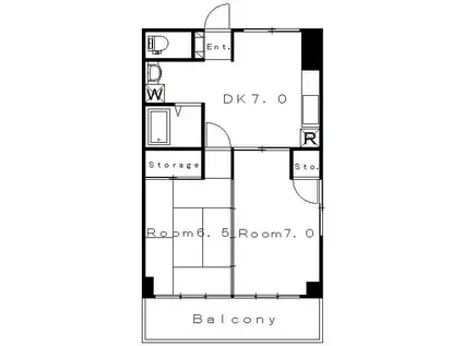 宮田ハイツ(2DK/6階)の間取り写真