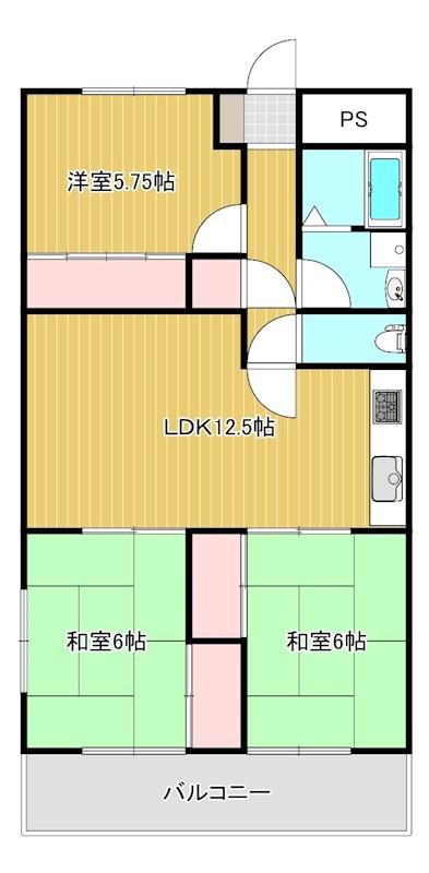 メゾン花北(3LDK/3階)の間取り写真