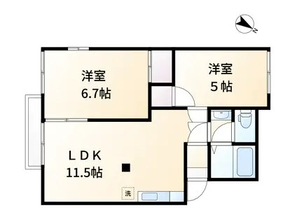 ラフィネヴィラ大福参番館(2LDK/2階)の間取り写真