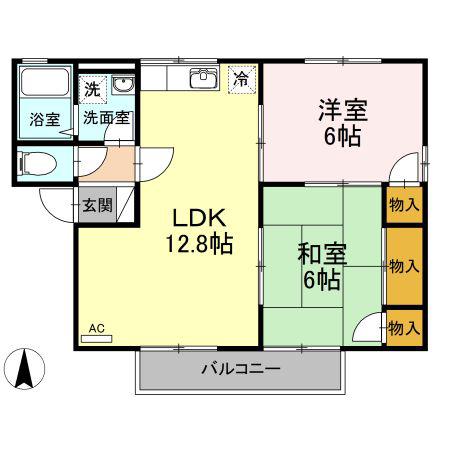 カーサ・フォンテーヌ C棟(2LDK/1階)の間取り写真