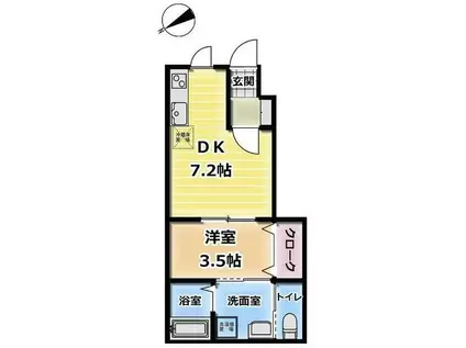 EUODIA A棟(1DK/1階)の間取り写真