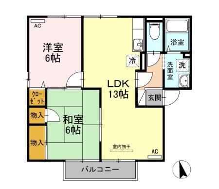 ソシアクレストA棟(2LDK/1階)の間取り写真