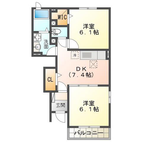 アサンテサーナB棟(2DK/1階)の間取り写真