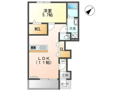 コリーヌ・ヴァンベール(1LDK/1階)の間取り写真