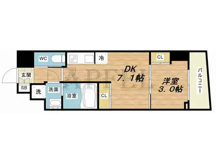 セレニテ難波プリエ(1DK/12階)の間取り写真