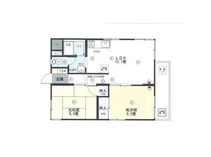 霞ヶ丘ハイツ(2LDK/3階)の間取り写真