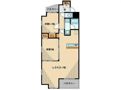 AXIS別所(2LDK/6階)の間取り写真