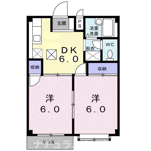 エルディム乗小路(2DK/1階)の間取り写真