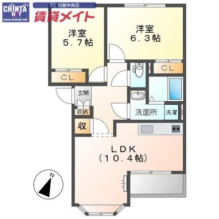 セン・トレア(2LDK/2階)の間取り写真
