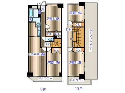 グランビュー八乙女中央(4LDK/9階)の間取り写真
