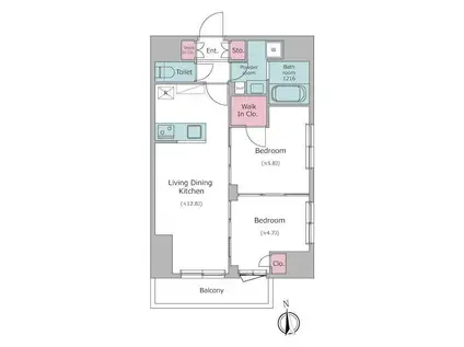 ドゥーエ入谷II(2LDK/11階)の間取り写真