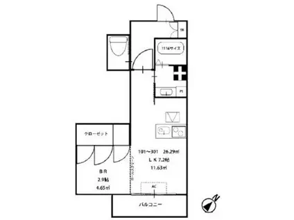 ALMOB棟(1LK/3階)の間取り写真
