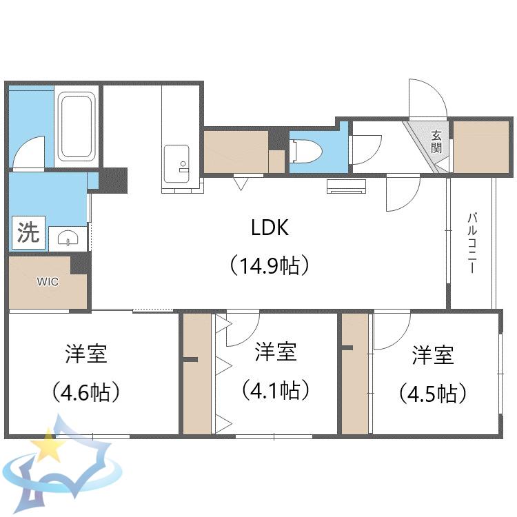 ASTER S14(3LDK/3階)の間取り写真