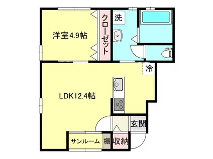 ヒルズソレイユ(1LDK/1階)の間取り写真