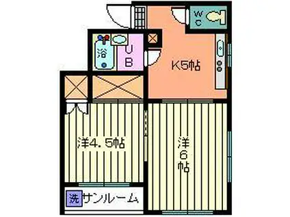 ニューマナーハイム(2K/2階)の間取り写真