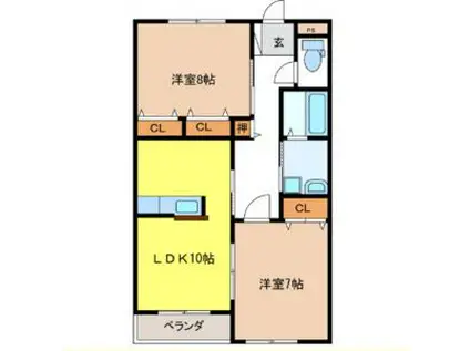 シャトーみずほ(2LDK/4階)の間取り写真