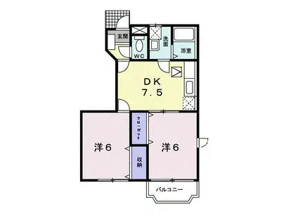 ソルフィ- E(2DK/1階)の間取り写真