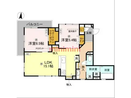 ブランノワール高槻(2LDK/2階)の間取り写真