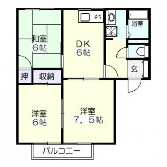 フロンティアB(3DK/2階)の間取り写真