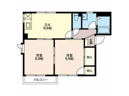 セントレージ三本柳 S(2DK/2階)の間取り写真