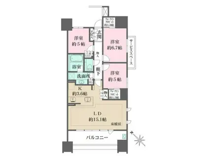 ザ・パークハウス名古屋(3LDK/5階)の間取り写真