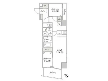 ルミーク北品川(2LDK/4階)の間取り写真