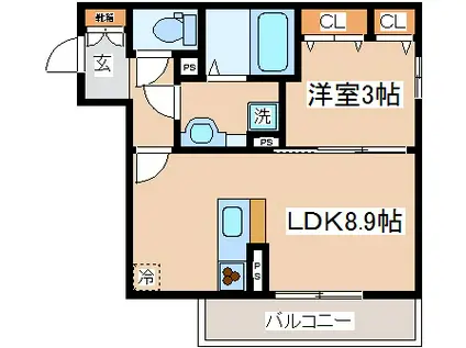 AQUILA上筒井通(1LDK/2階)の間取り写真