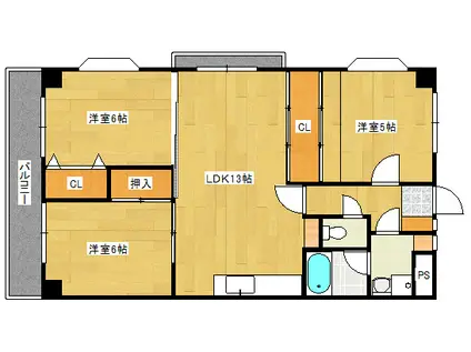パールマンション東観音(3LDK/3階)の間取り写真