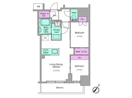アーバネックス日本橋茅場町(2LDK/11階)の間取り写真