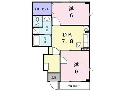 エストモンターニュ(2DK/1階)の間取り写真