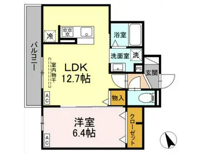 プランドール(1LDK/2階)の間取り写真