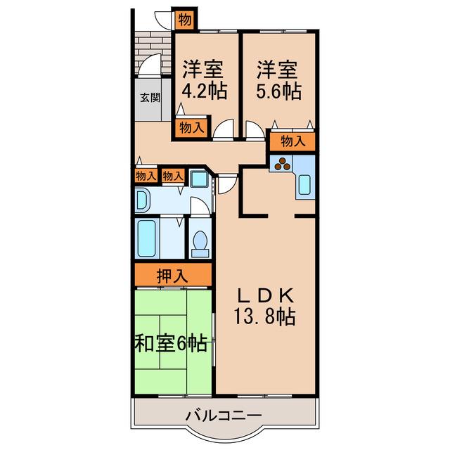 サンハイツたかくらB棟(3LDK/6階)の間取り写真