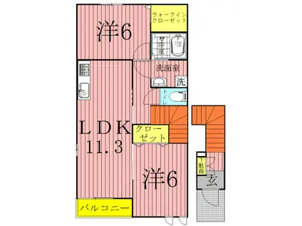 プリムローズB(2LDK/2階)の間取り写真