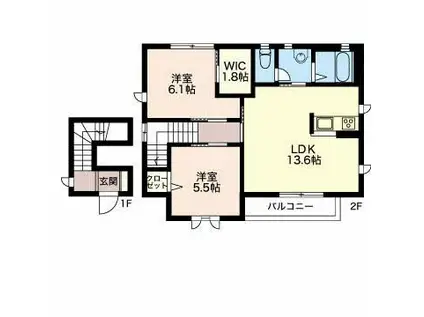 ルナ三方(2LDK/2階)の間取り写真