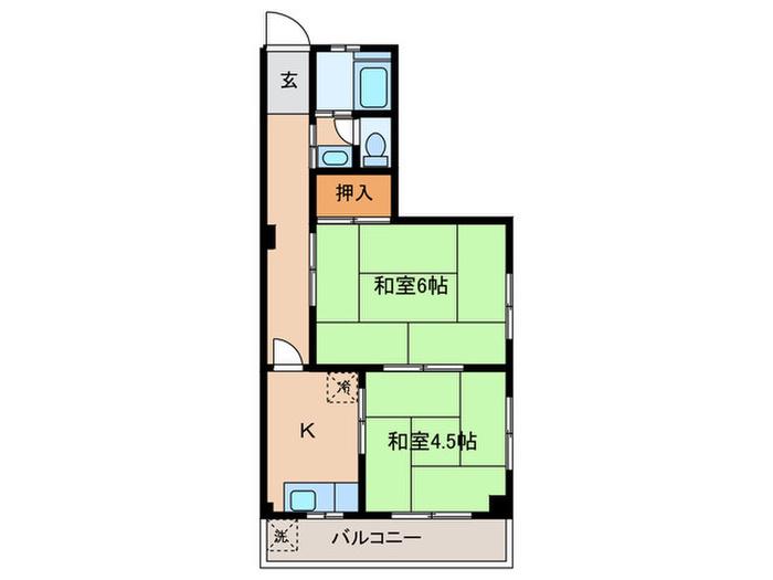 横山ビル(2K/2階)の間取り写真