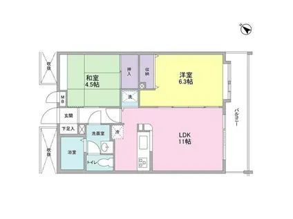 東急田園都市線 二子新地駅 徒歩6分 4階建 築30年(2LDK/1階)の間取り写真