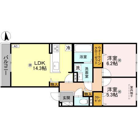 CHRYSANTHEME大鳥 (2LDK/1階)の間取り写真